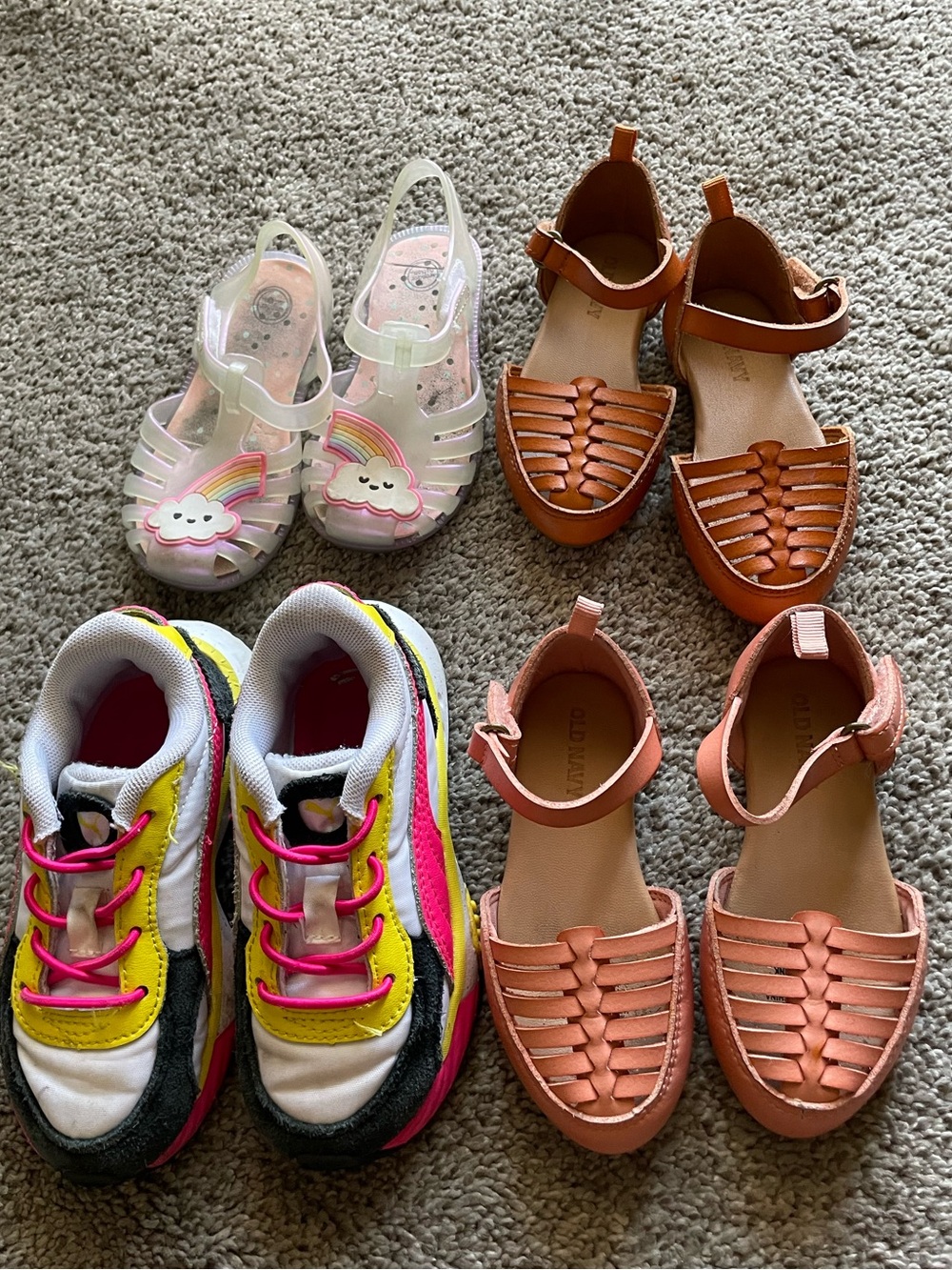 Kids Pink, White & Yellow Athletic Sneakers and Sandals Bundle